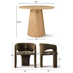 Round Dining Table Set with 2 Chenille Armchairs, Modern Pedestal Table and Upholstered Chairs with Full Back and Arms-Panipeachy