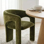 Round Dining Table Set with 2 Chenille Armchairs, Modern Pedestal Table and Upholstered Chairs with Full Back and Arms-Panipeachy