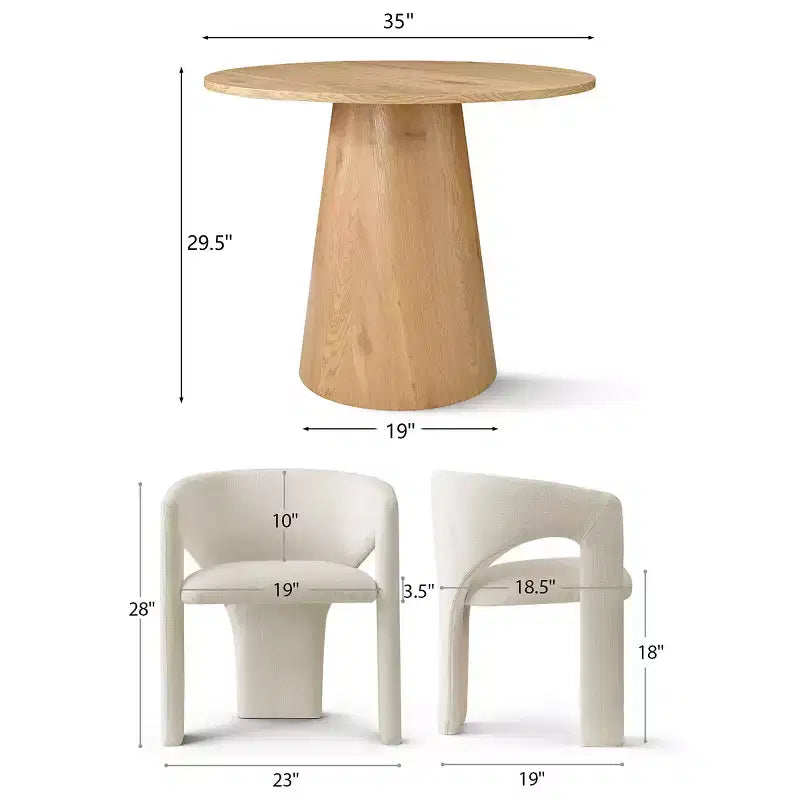 Round Dining Table Set with 2 Chenille Armchairs, Modern Pedestal Table and Upholstered Chairs with Full Back and Arms-Panipeachy
