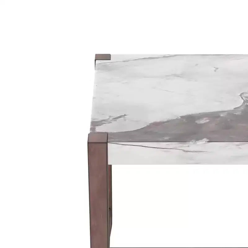 3-Piece Counter Height Dining Set with Faux Marble Table and 2 Upholstered Chairs, for Pub Kitchen or Small Space