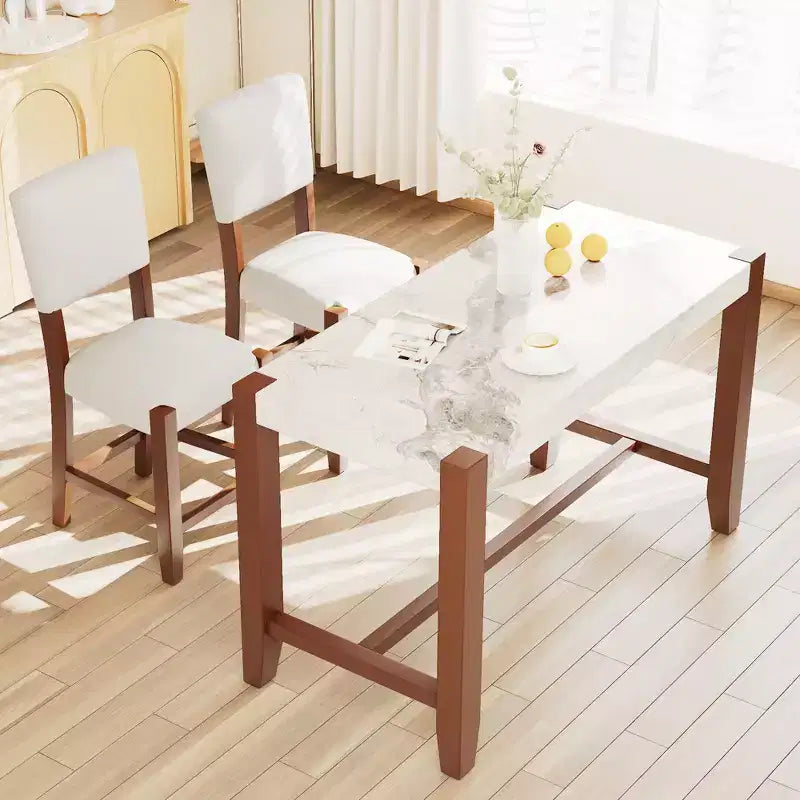 3-Piece Counter Height Dining Set with Faux Marble Table and 2 Upholstered Chairs, for Pub Kitchen or Small Space