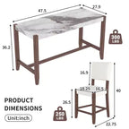 3-Piece Counter Height Dining Set with Faux Marble Table and 2 Upholstered Chairs, for Pub Kitchen or Small Space