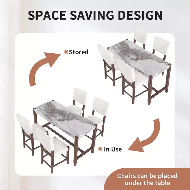 3-Piece Counter Height Dining Set with Faux Marble Table and 2 Upholstered Chairs, for Pub Kitchen or Small Space
