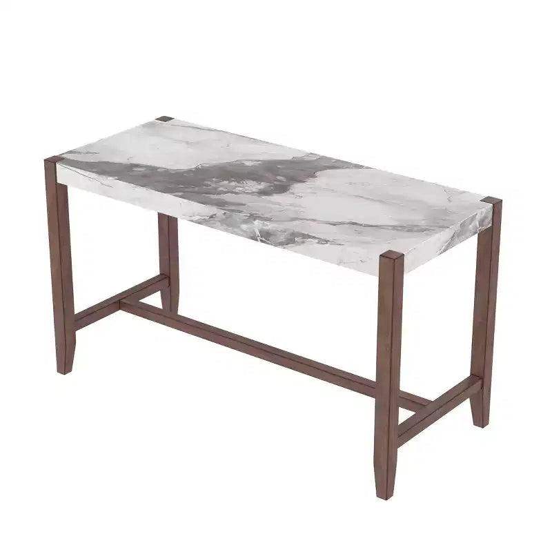 3-Piece Counter Height Dining Set with Faux Marble Table and 2 Upholstered Chairs, for Pub Kitchen or Small Space