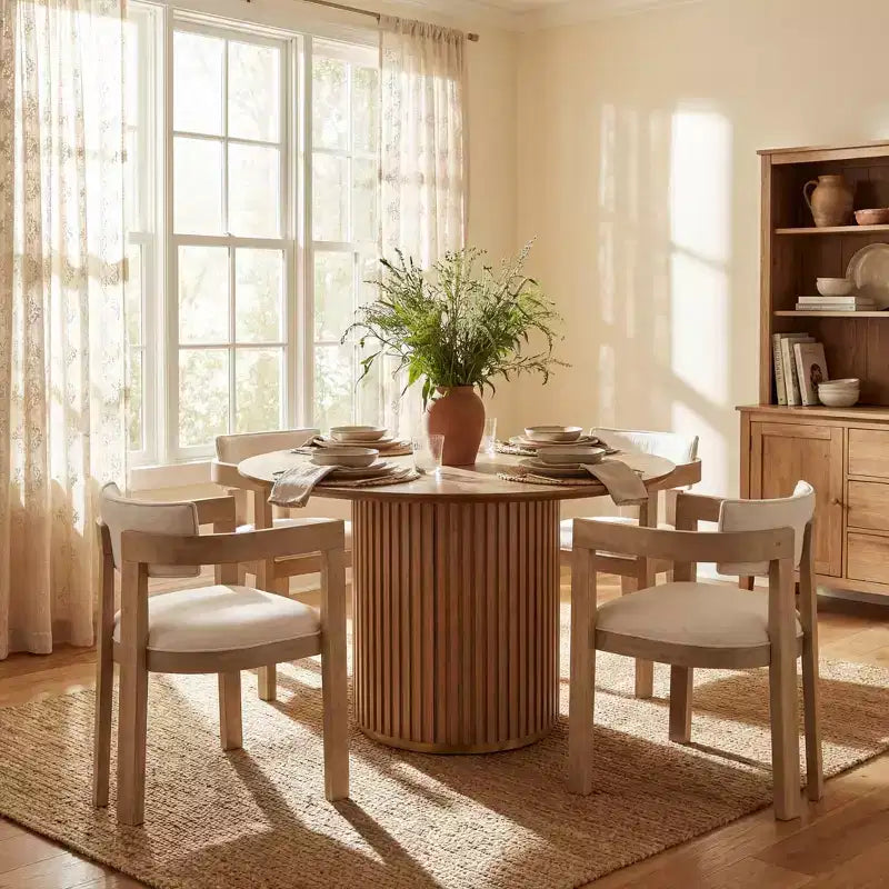 Christopher Knight Home Shankar moderne ronde eettafelset met 5 delen en stoelen met bekleding van rubberhout
