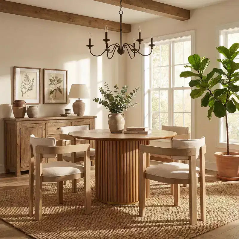 Christopher Knight Home Shankar Modern 5 Piece Round Dining Table Set with Rubberwood Upholstered Chairs
