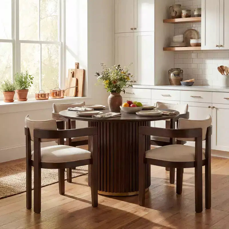 Christopher Knight Home Shankar Modern 5 Piece Round Dining Table Set with Rubberwood Upholstered Chairs