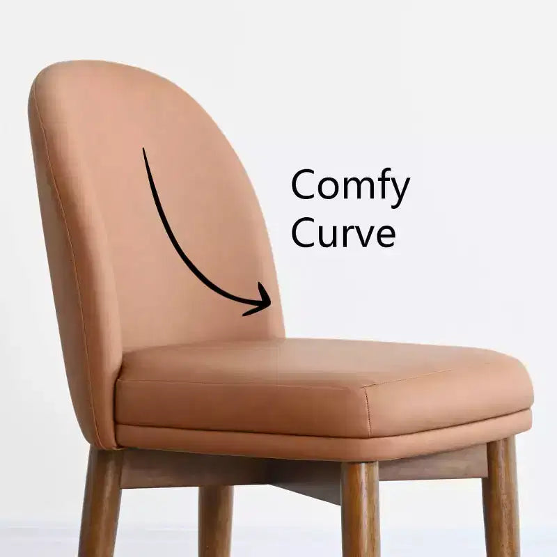 5-delige ronde eethoek, 46 walnootkleurige tafel met centrale poot en bruine eetkamerstoelen van imitatieleer met poten van massief hout voor gebruik in de eetkamer - Panipeachy