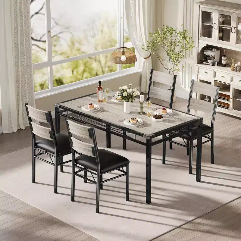 Space-Saving MDF Dining Table Set with Iron Base  Nesting Chairs for Small Kitchen, Apartment or Breakfast Nook