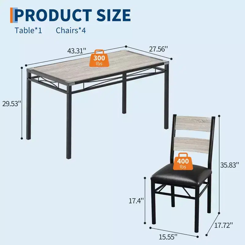Space-Saving MDF Dining Table Set with Iron Base  Nesting Chairs for Small Kitchen, Apartment or Breakfast Nook