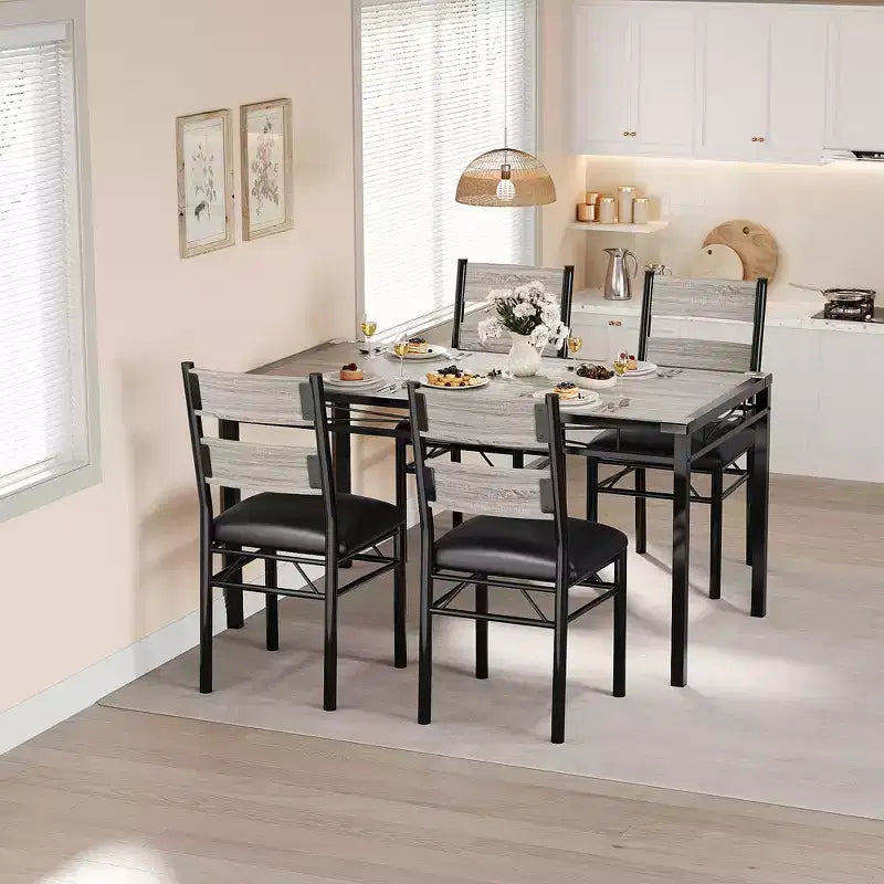 Space-Saving MDF Dining Table Set with Iron Base  Nesting Chairs for Small Kitchen, Apartment or Breakfast Nook