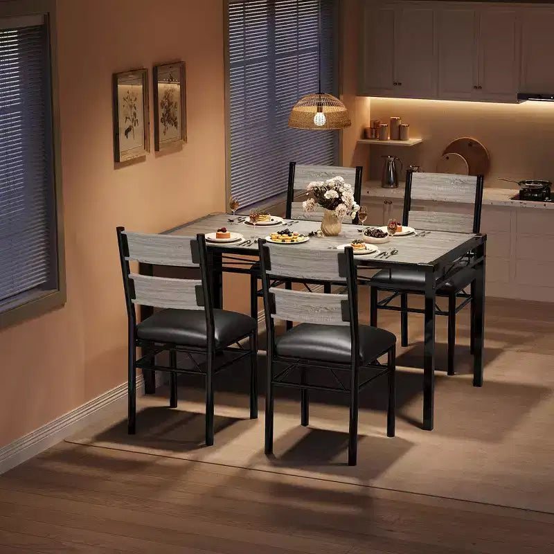 Space-Saving MDF Dining Table Set with Iron Base  Nesting Chairs for Small Kitchen, Apartment or Breakfast Nook