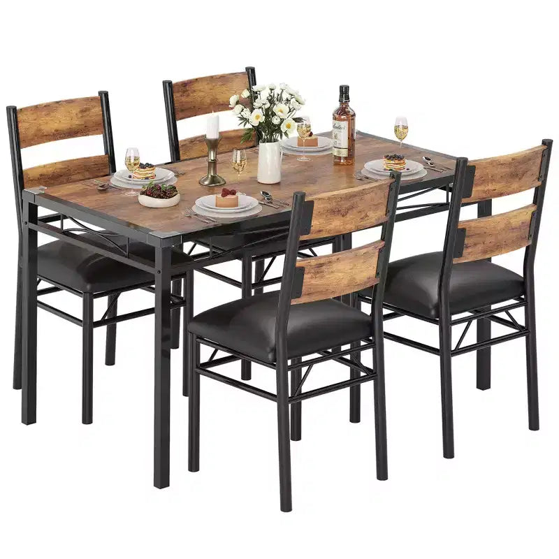 Space-Saving MDF Dining Table Set with Iron Base  Nesting Chairs for Small Kitchen, Apartment or Breakfast Nook