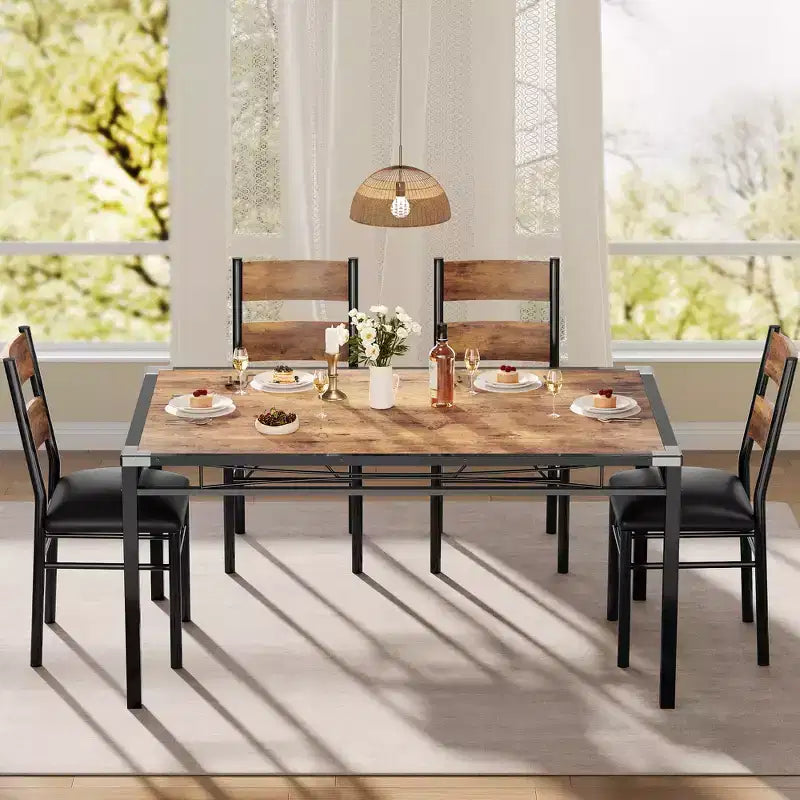Space-Saving MDF Dining Table Set with Iron Base  Nesting Chairs for Small Kitchen, Apartment or Breakfast Nook