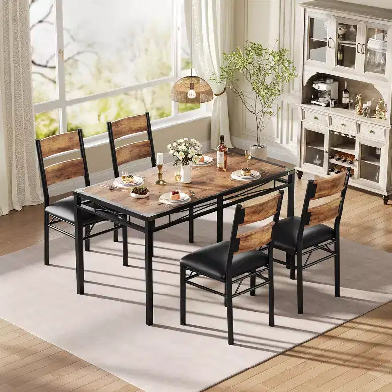 Space-Saving MDF Dining Table Set with Iron Base  Nesting Chairs for Small Kitchen, Apartment or Breakfast Nook