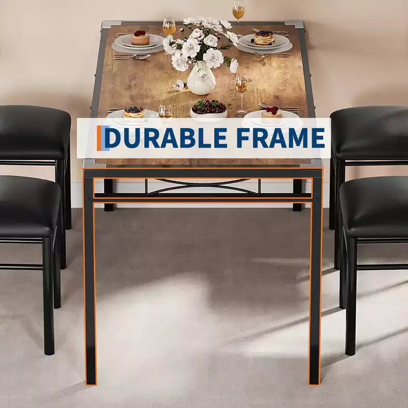 Space-Saving MDF Dining Table Set with Iron Base  Nesting Chairs for Small Kitchen, Apartment or Breakfast Nook