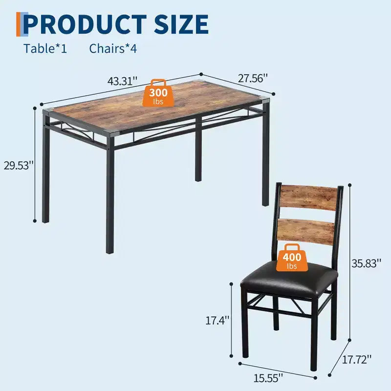 Space-Saving MDF Dining Table Set with Iron Base  Nesting Chairs for Small Kitchen, Apartment or Breakfast Nook