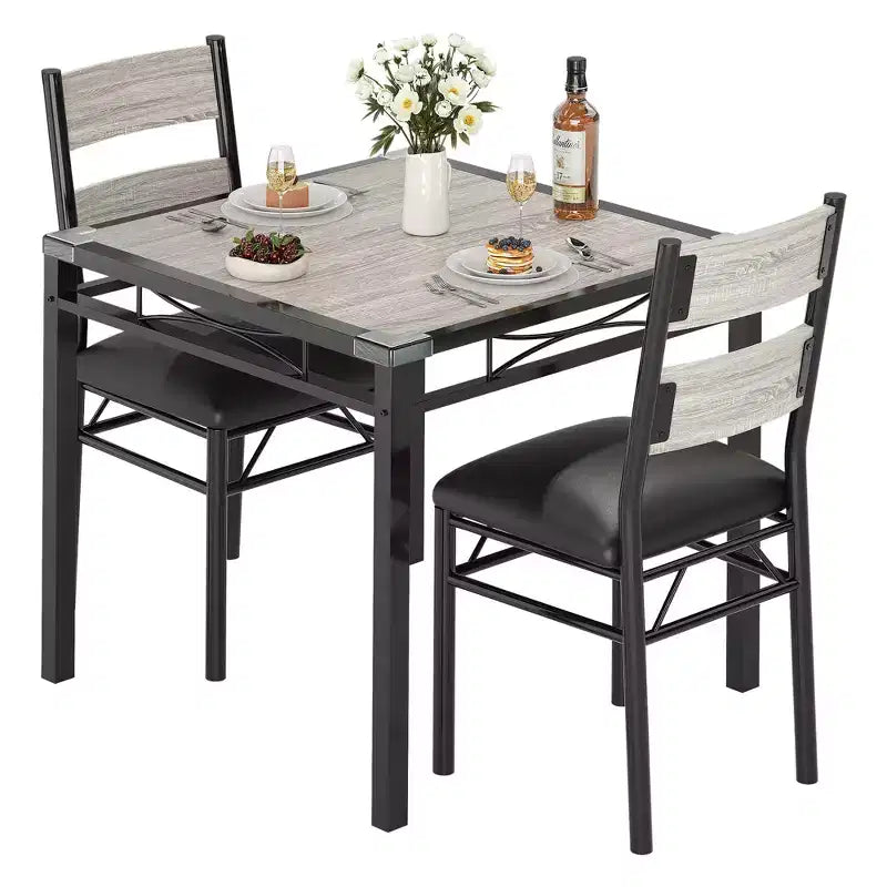 Space-Saving MDF Dining Table Set with Iron Base  Nesting Chairs for Small Kitchen, Apartment or Breakfast Nook