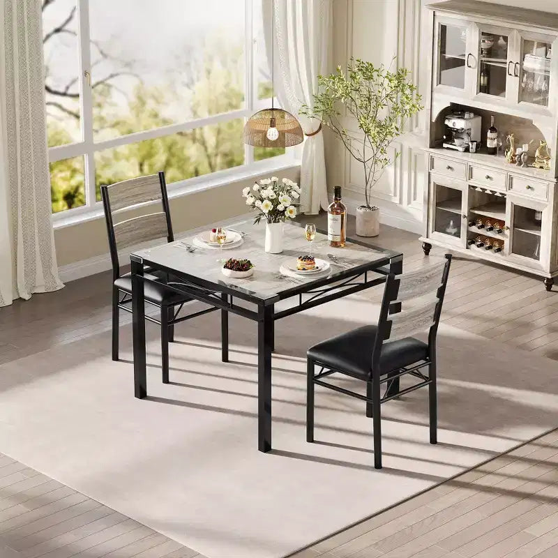 Space-Saving MDF Dining Table Set with Iron Base  Nesting Chairs for Small Kitchen, Apartment or Breakfast Nook