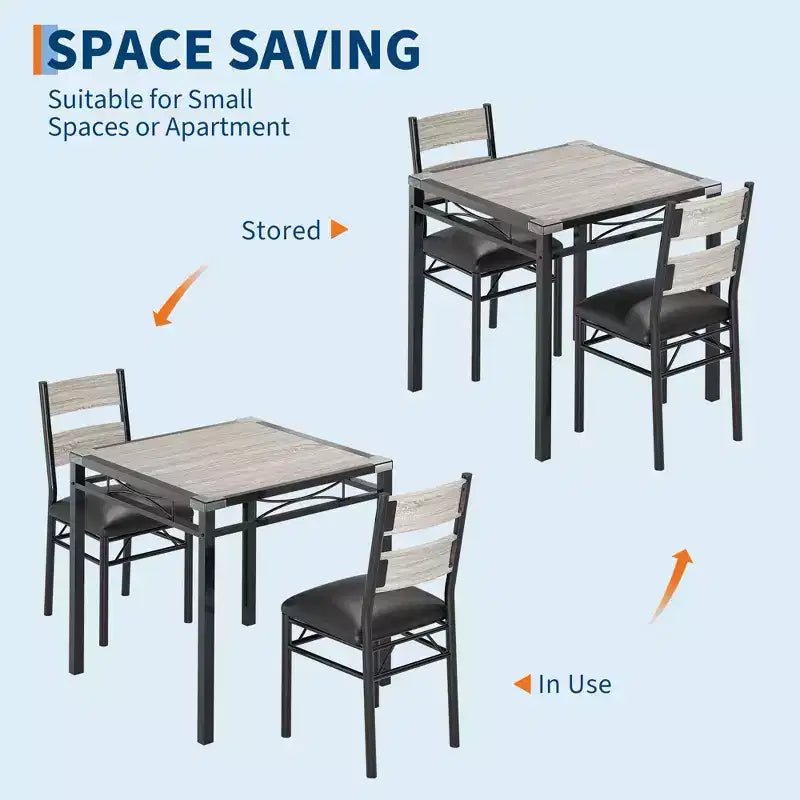 Space-Saving MDF Dining Table Set with Iron Base  Nesting Chairs for Small Kitchen, Apartment or Breakfast Nook