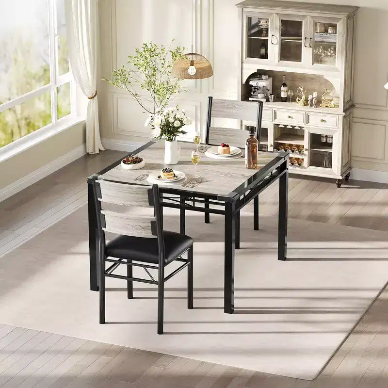 Space-Saving MDF Dining Table Set with Iron Base  Nesting Chairs for Small Kitchen, Apartment or Breakfast Nook