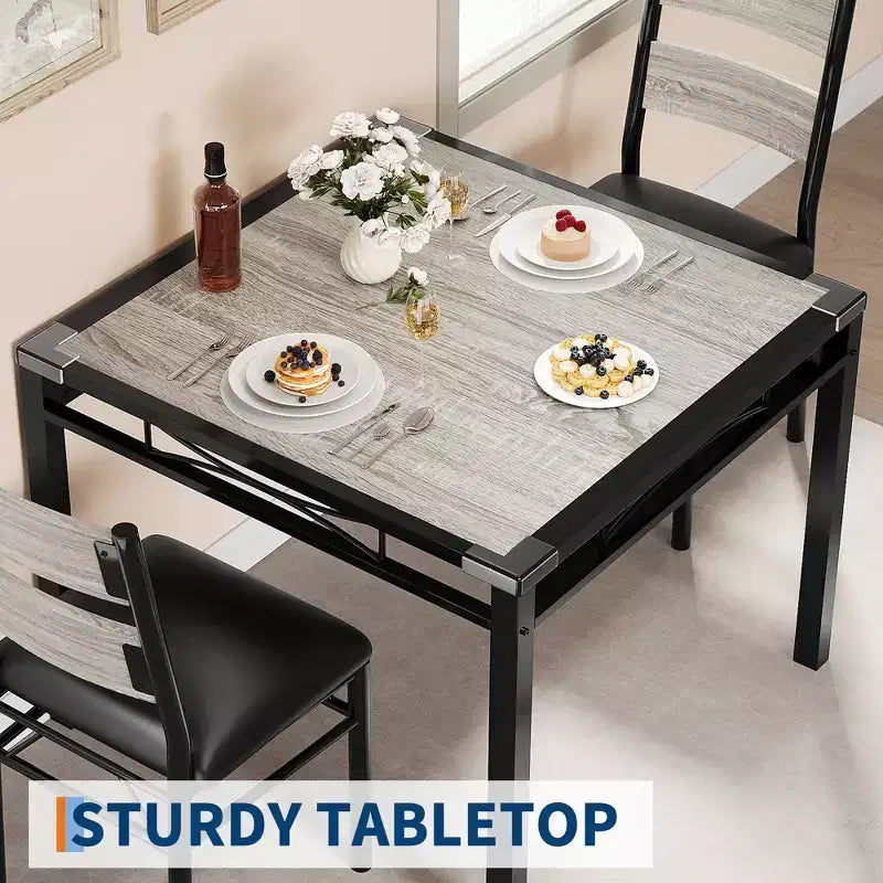 Space-Saving MDF Dining Table Set with Iron Base  Nesting Chairs for Small Kitchen, Apartment or Breakfast Nook