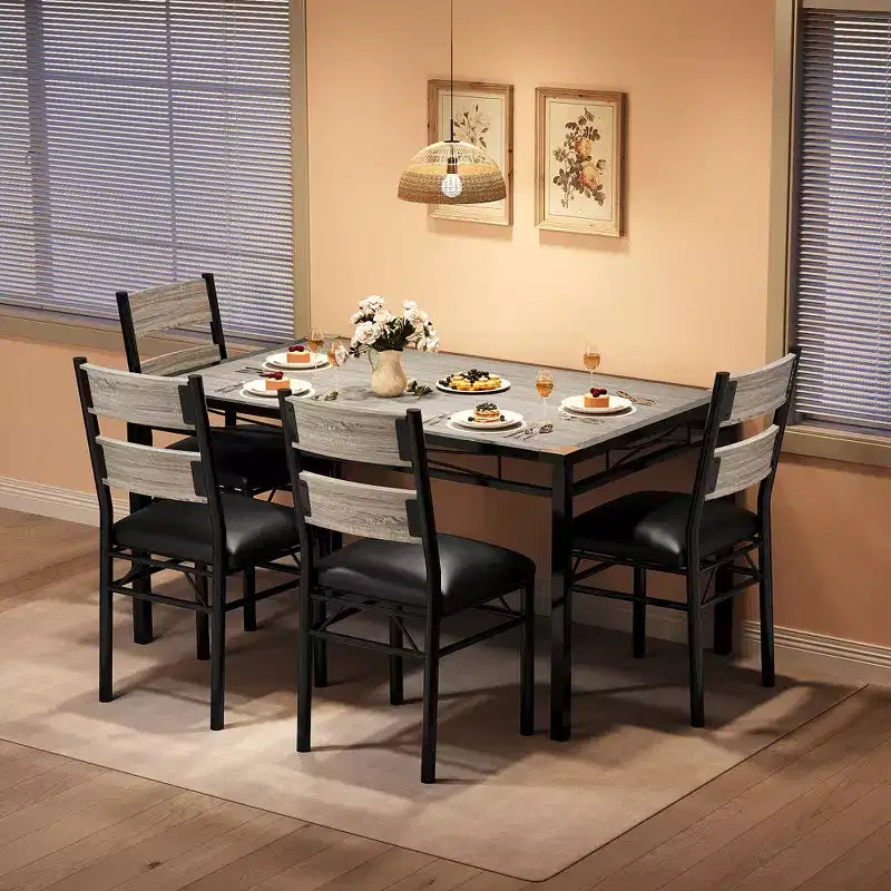 Space-Saving MDF Dining Table Set with Iron Base  Nesting Chairs for Small Kitchen, Apartment or Breakfast Nook