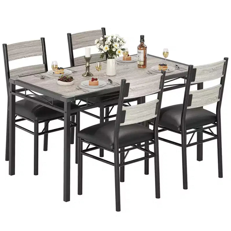 Space-Saving MDF Dining Table Set with Iron Base  Nesting Chairs for Small Kitchen, Apartment or Breakfast Nook