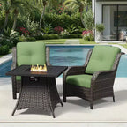 UPTIOT Outdoor 2-Piece Wicker Chair Set with Fire Pit Table and All-Weather Cushions