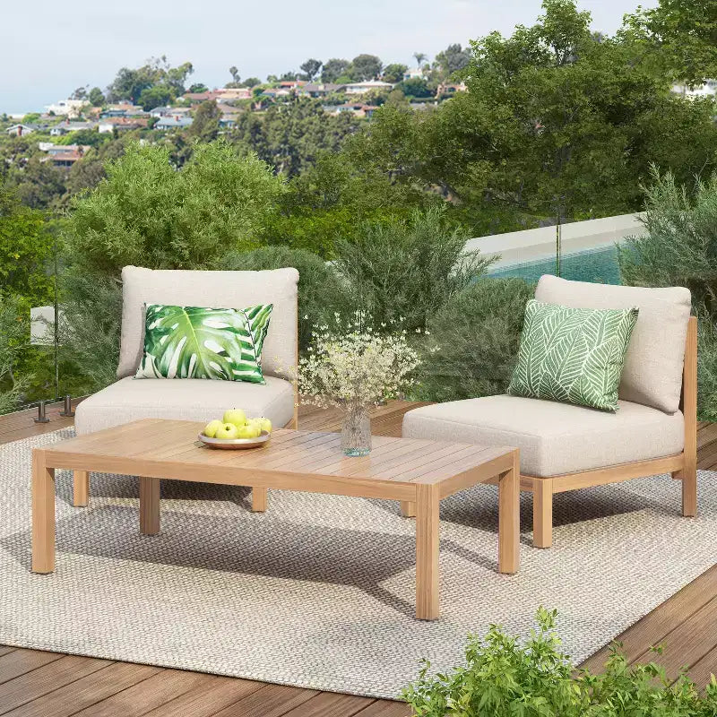Christopher Knight Home Phanupong moderne 3-delige terraszitset van acaciahout met gevlochten touw en lattenontwerp