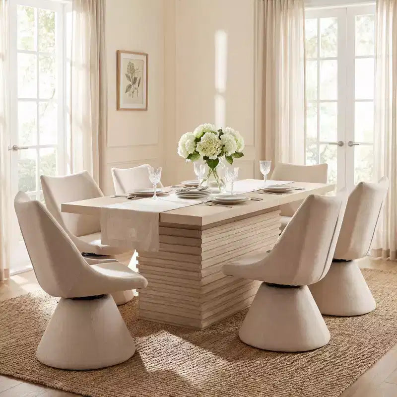 Christopher Knight Home Wichai Modern 7 Piece Wooden and Metal Dining Set with Swivel Chairs and Rectangular Table