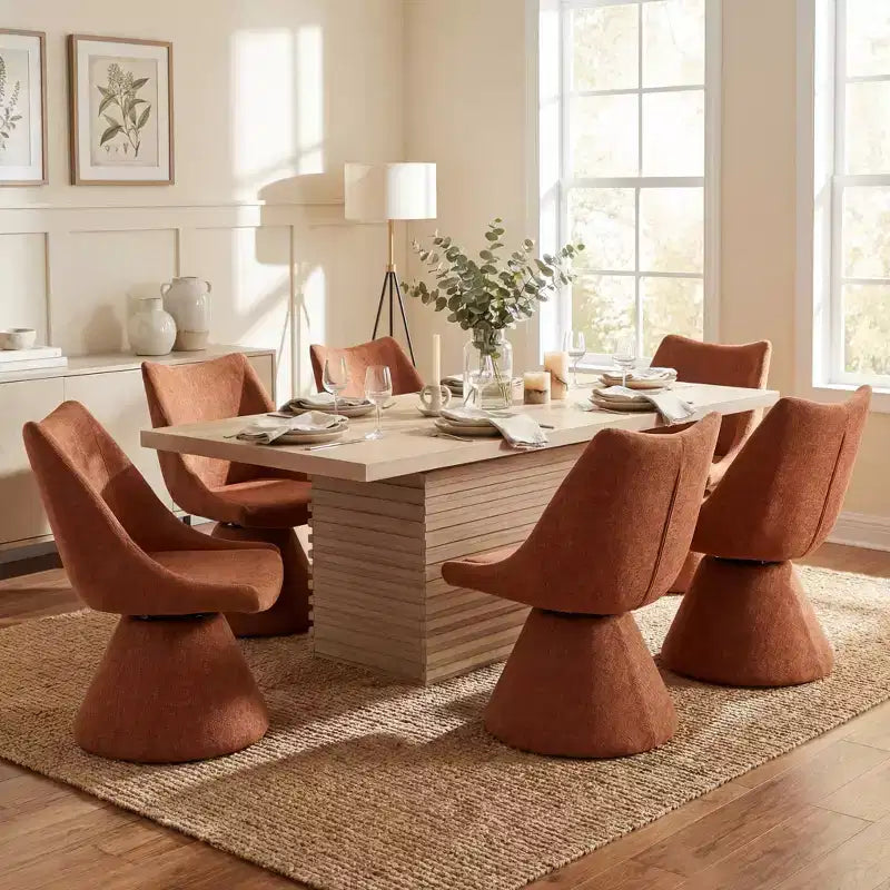 Christopher Knight Home Wichai Modern 7 Piece Wooden and Metal Dining Set with Swivel Chairs and Rectangular Table