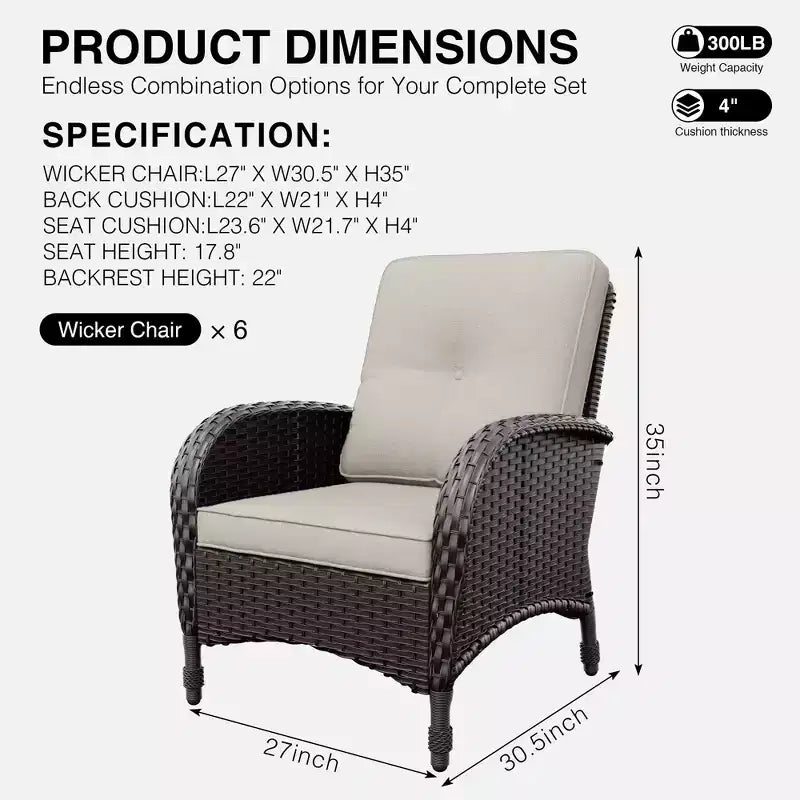 UPTIOT 6-Piece Outdoor Wicker Chair Set with Premium Olefin Cushions