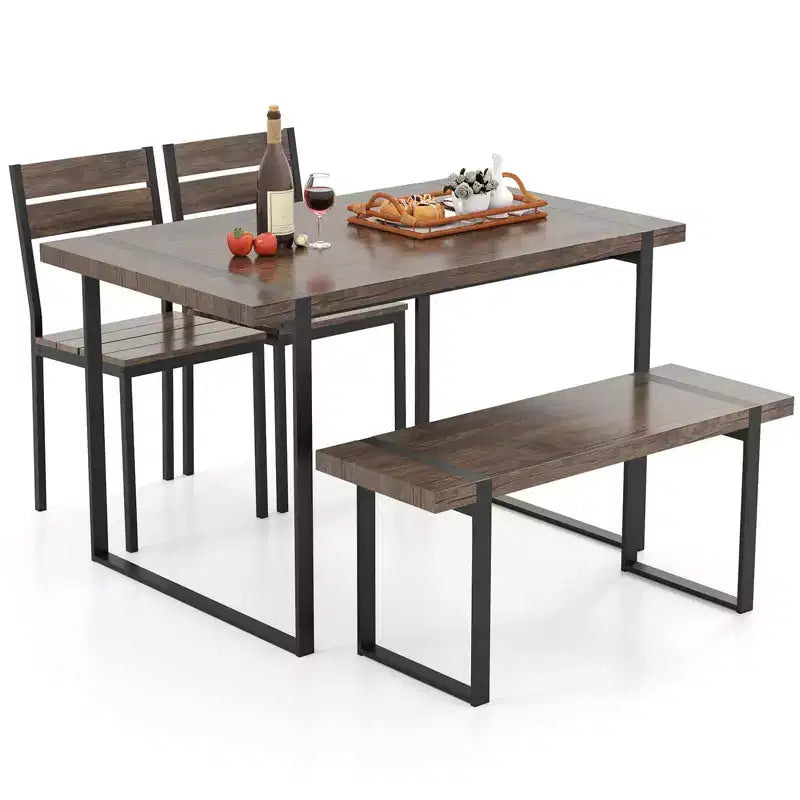 Costway 47 Dining Table Set for 4, Wooden Kitchen Table with 2 Chairs & Bench, Metal Frame