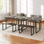 Costway 47 Dining Table Set for 4, Wooden Kitchen Table with 2 Chairs & Bench, Metal Frame