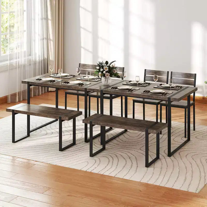 Costway 47 Dining Table Set for 4, Wooden Kitchen Table with 2 Chairs & Bench, Metal Frame