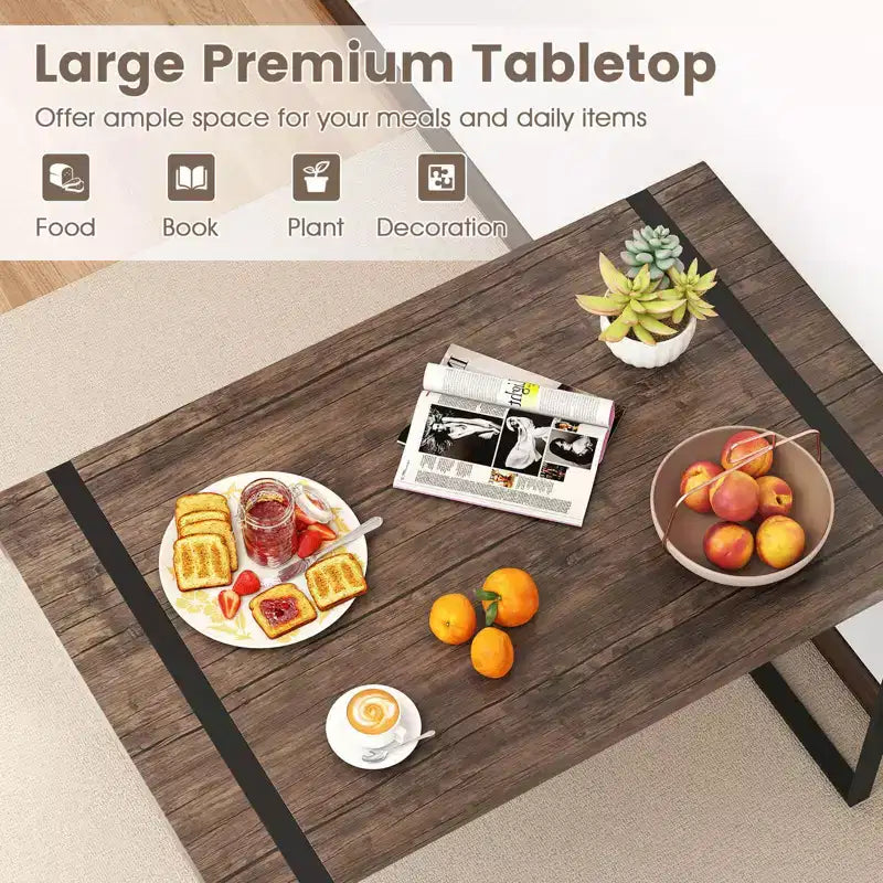 Costway 47 Dining Table Set for 4, Wooden Kitchen Table with 2 Chairs & Bench, Metal Frame