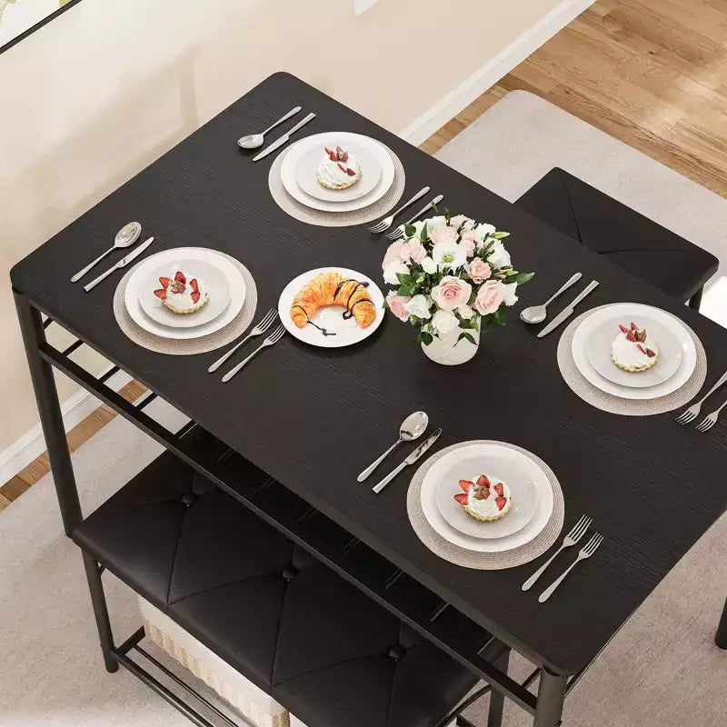 4-Piece Dining Set with Upholstered Benches & Stools - Compact Kitchen Table for Apartments, Studios & Small Spaces