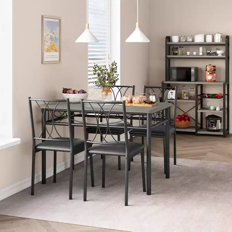 5 Piece Dining Table Set for 4, Rectangular Kitchen Table with Upholstered Chairs, Sturdy Metal Frame, Rustic Grey, for Modern Apartment/Dining Room