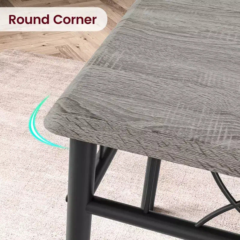 5-delige eetkamerset voor 4 personen, rechthoekige keukentafel met gestoffeerde stoelen, stevig metalen frame, rustiek grijs, voor modern appartement of eetkamer