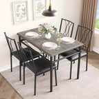 5-delige eetkamerset voor 4 personen, rechthoekige keukentafel met gestoffeerde stoelen, stevig metalen frame, rustiek grijs, voor modern appartement of eetkamer
