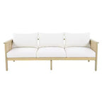 ModernLuxe 4/5-delige loungeset voor buiten, hoekbankgroep van acaciahout en wicker met waterdichte kussens, licht teak/crème
