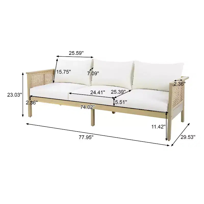 ModernLuxe 4/5-delige loungeset voor buiten, hoekbankgroep van acaciahout en wicker met waterdichte kussens, licht teak/crème