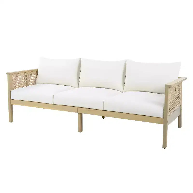 ModernLuxe 4/5-delige loungeset voor buiten, hoekbankgroep van acaciahout en wicker met waterdichte kussens, licht teak/crème