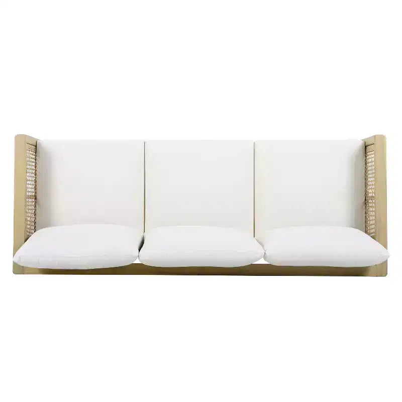 ModernLuxe 4/5-delige loungeset voor buiten, hoekbankgroep van acaciahout en wicker met waterdichte kussens, licht teak/crème