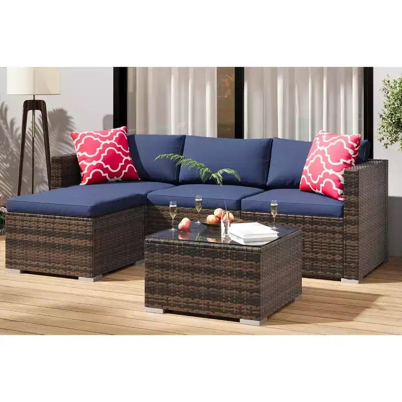 Acekool 5-delige modulaire loungeset van rattan voor buiten, met kussens, voor achtertuin, tuin of bij het zwembad