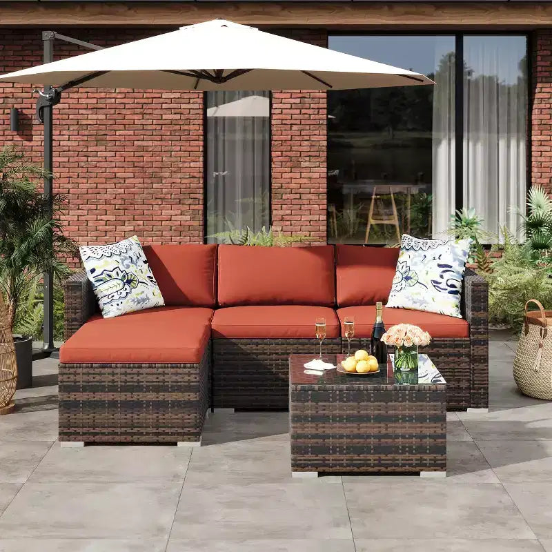 Acekool 5-delige modulaire loungeset van rattan voor buiten, met kussens, voor achtertuin, tuin of bij het zwembad