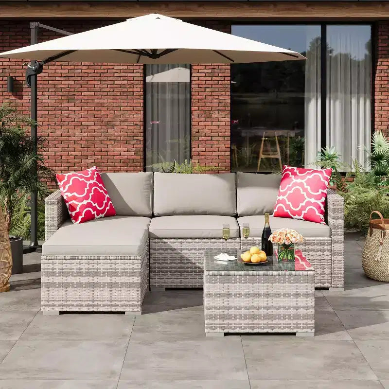 Acekool 5-delige modulaire loungeset van rattan voor buiten, met kussens, voor achtertuin, tuin of bij het zwembad