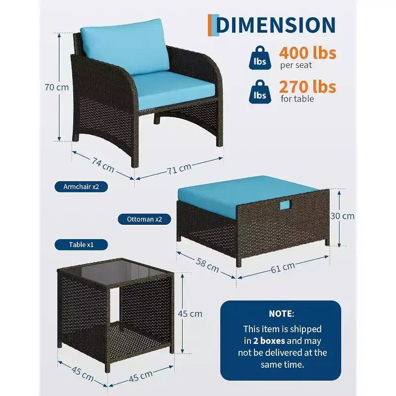 5-delige loungeset van PE-rattan voor buiten, met voetenbankjes en glazen tafelblad, voor terras, tuin of balkon