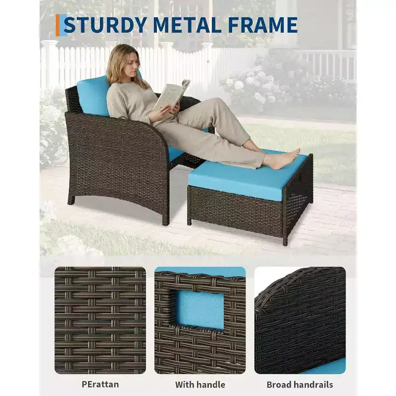 5-delige loungeset van PE-rattan voor buiten, met voetenbankjes en glazen tafelblad, voor terras, tuin of balkon
